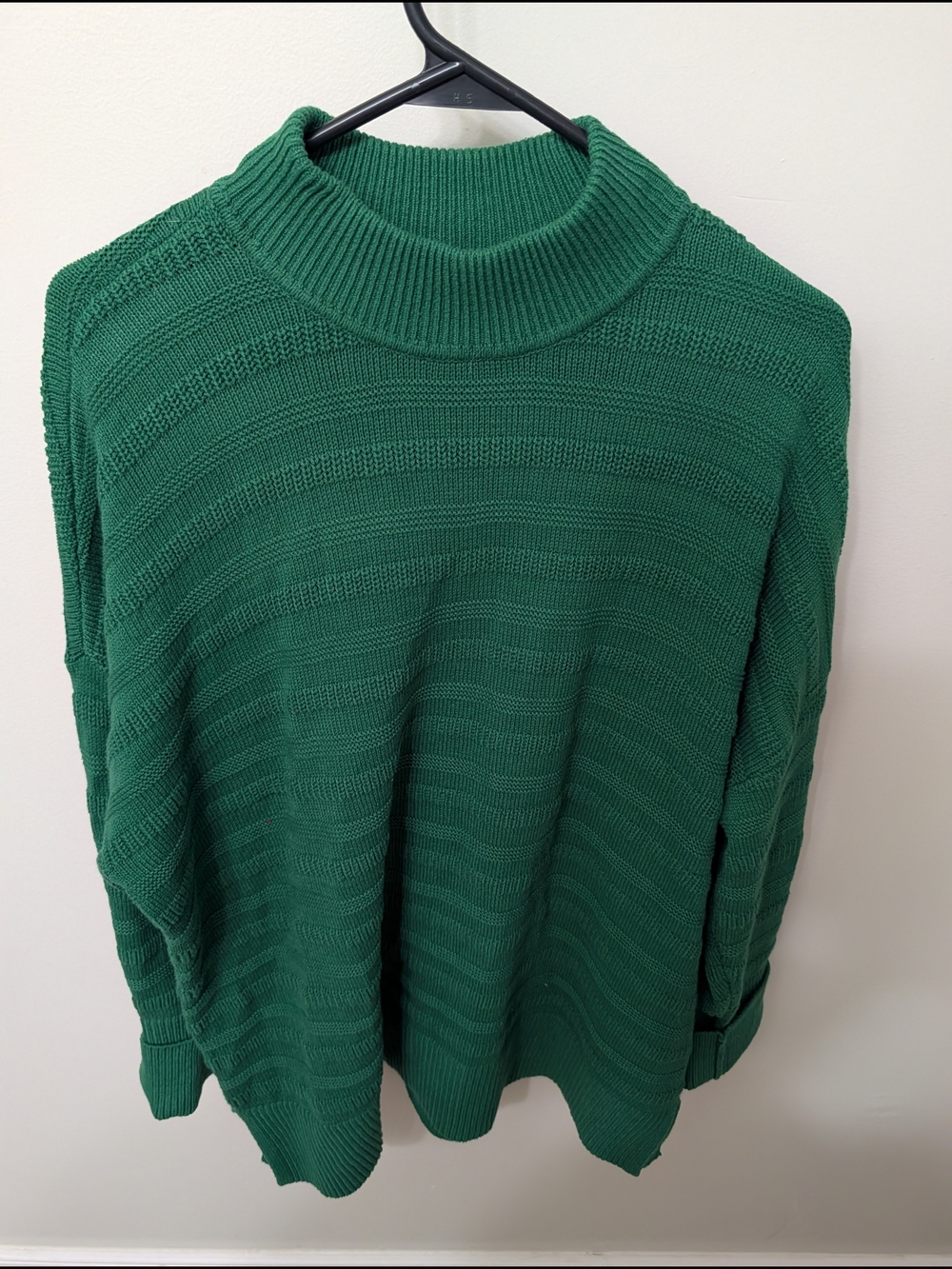 Women's Green Mock Neck Ribbed Sweater